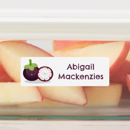 可愛い紫のマンゴスチンパーソナライズされた漫画 ラベル (貼付)