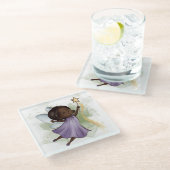 可愛い紫の妖精の持ち主の杖 ガラスコースター (アングル)