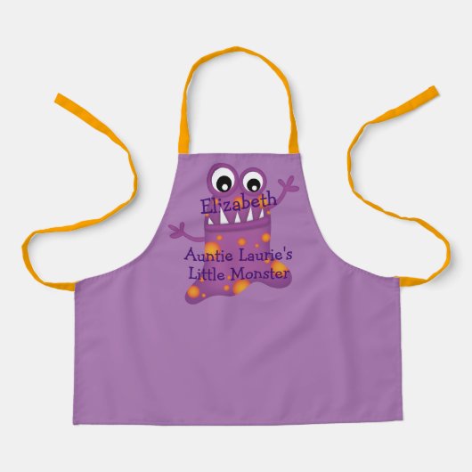 可愛い紫の漫画ブロブモンスター子供へおもしろい エプロン (正面)