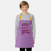 可愛い紫の漫画ブロブモンスター子供へおもしろい エプロン (着用した状態)