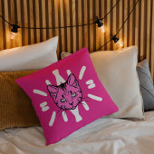 可愛い紫の猫と白いストライプピンクモダン色 クッション