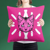 可愛い紫の猫と白いストライプピンクモダン色 クッション