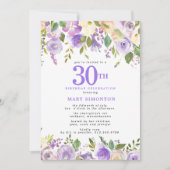 可愛い紫の花の30歳の誕生日パーティー 招待状 (正面)