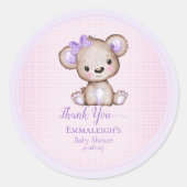 可愛い紫の茶色のクマのお願いありがとう ラウンドシール (正面)