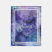 可愛い紫の青の水彩女パーソナライズされたの子 フリースブランケット (正面)