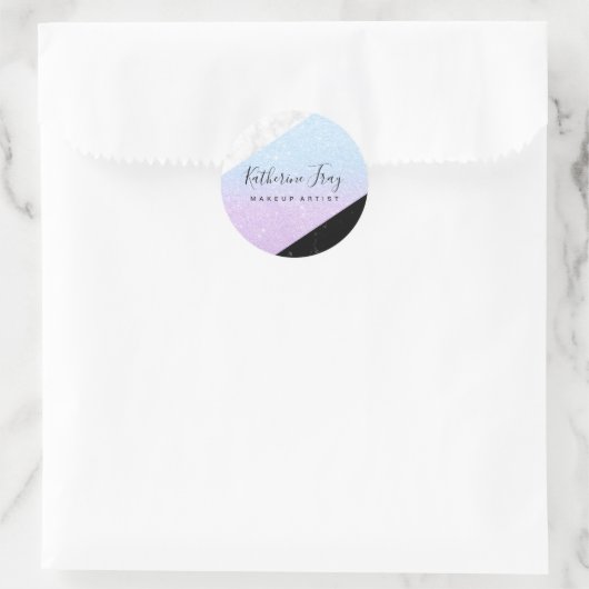 可愛い紫の青グリッター白い黒い大理石メイクアップ ラウンドシール (バッグ)