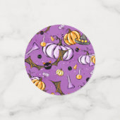 可愛い紫オレンジのハロウィーン猫カボチャ コンフェッティ (スモール正面)