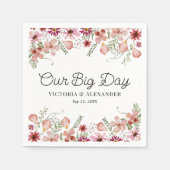 可愛い紫カスタムフローラ結婚メッセージ スタンダードカクテルナプキン (正面)