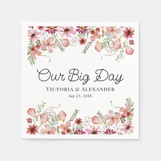 可愛い紫カスタムフローラ結婚メッセージ スタンダードカクテルナプキン (正面)