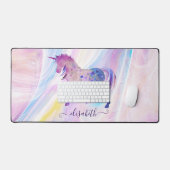 可愛い紫ガーリーとピンクのユニコーン名前をカスタムする デスクマット (キーボード&マウス)