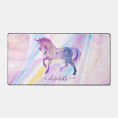 可愛い紫ガーリーとピンクのユニコーン名前をカスタムする デスクマット (正面)