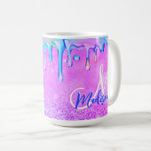 可愛い紫グラデーションピンクグリッターユニコーンモノグラムno コーヒーマグカップ (正面右)