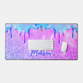 可愛い紫グラデーションピンクグリッターユニコーンモノグラムno デスクマット (キーボード&マウス)