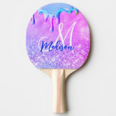 可愛い紫グラデーションピンクグリッターユニコーンモノグラムno 卓球ラケット (正面)