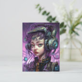 可愛い紫サイバーパンク少女SF ポストカード (スタンド正面)