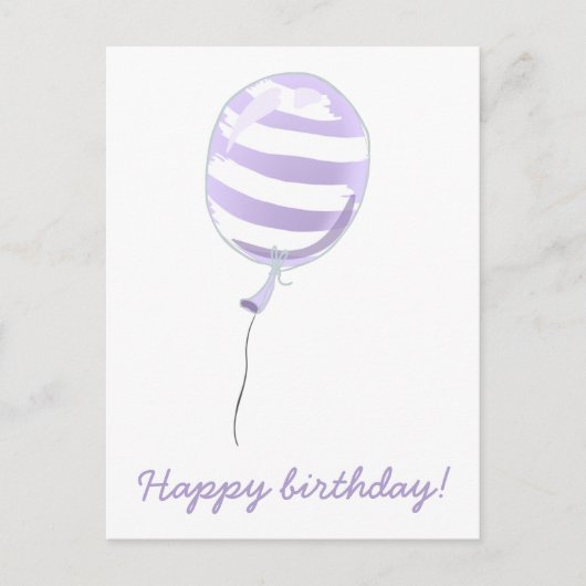 可愛い紫ストライプのバルーン – 子供の誕生日 ポストカード (正面)