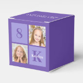 可愛い紫パーソナライズされた写真誕生会 フェイバーボックス (正面サイド)