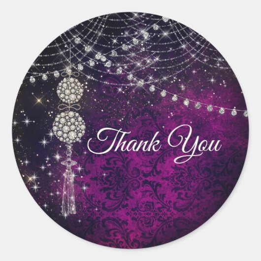 可愛い紫マゼンタのモノグラムオーナメント ラウンドシール (正面)