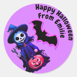 可愛い紫色のかかしとこうもりハロウィン ラウンドシール