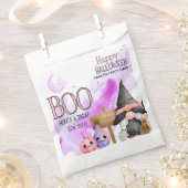 可愛い紫色のウィッチー格言ハロウィーントリックまたはトリート フェイバーバッグ (クリップ留めされた状態)