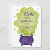 可愛い紫色のカドロン緑ハロウィーンベビーシャワー 招待状 (正面)