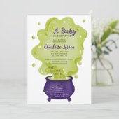 可愛い紫色のカドロン緑ハロウィーンベビーシャワー 招待状 (スタンド正面)