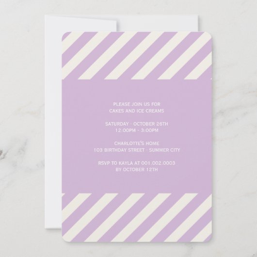 可愛い紫色のダマスクの鳥の女の子フォトバースデーパーティー 招待状 (裏面)