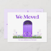 可愛い紫色のドア花お知らせ ポストカード (正面/裏面)