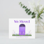 可愛い紫色のドア花お知らせ ポストカード (スタンド正面)