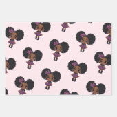 可愛い紫色のドットガールアフロ・パフ ラッピングペーパーシート (正面)