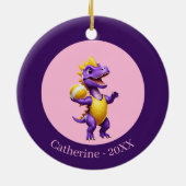 可愛い紫色のバレーボール恐竜 セラミックオーナメント (裏面)