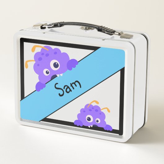 可愛い紫色のモンスタースクールの仲間がパーソナライズド メタルランチボックス (裏面)