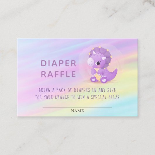 可愛い紫色の恐竜ベビーシャワーおむつラッフルブ 名刺 (正面)