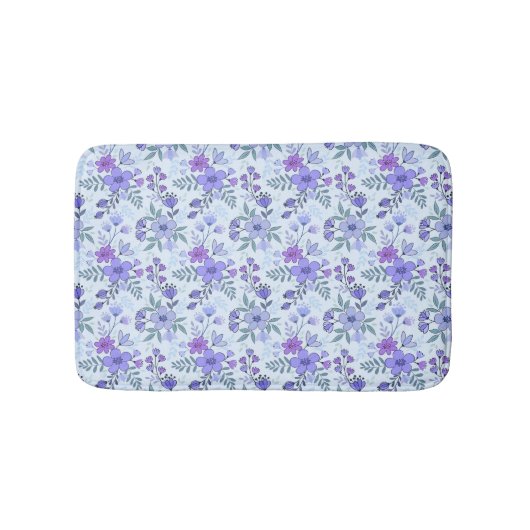 可愛い紫色の手描き花模様バスマット バスマット (正面)