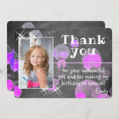 可愛い紫色の泡チョークボードガーリー写真 サンキューカード (正面/裏面)