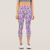 可愛い紫色の花柄 カプリレギンス (正面)