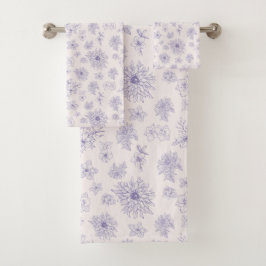可愛い紫色の花柄 バスタオルセット