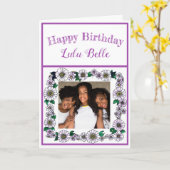 可愛い紫色の花額写真ハッピーバースデー カード (黄色い花)