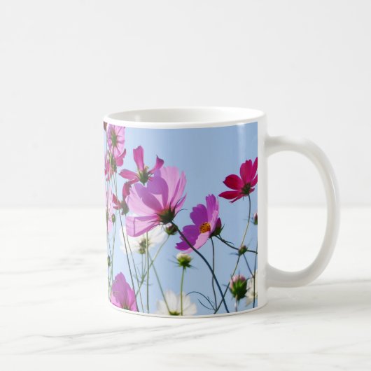 可愛い紫色の野花の草原 コーヒーマグカップ (右)