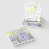 可愛い紫色の黄色い蘭の花の水色 ストーンコースター (横)