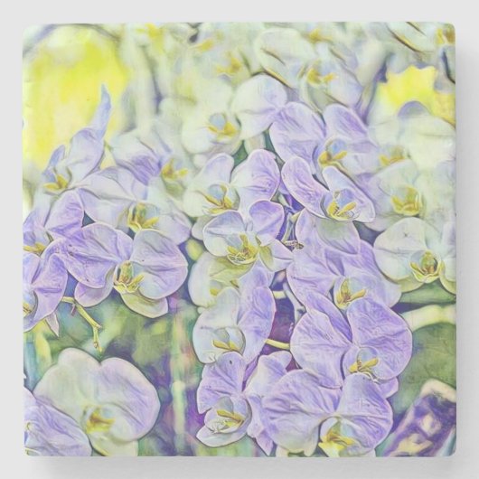 可愛い紫色の黄色い蘭の花の水色 ストーンコースター (正面)