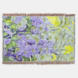 可愛い紫色の黄色い蘭の花の水色 スローブランケット