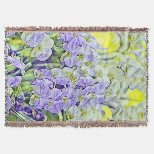 可愛い紫色の黄色い蘭の花の水色 スローブランケット (正面)