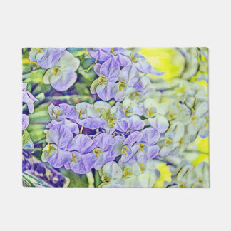 可愛い紫色の黄色い蘭の花の水色 ドアマット