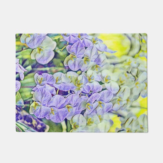 可愛い紫色の黄色い蘭の花の水色 ドアマット (正面)