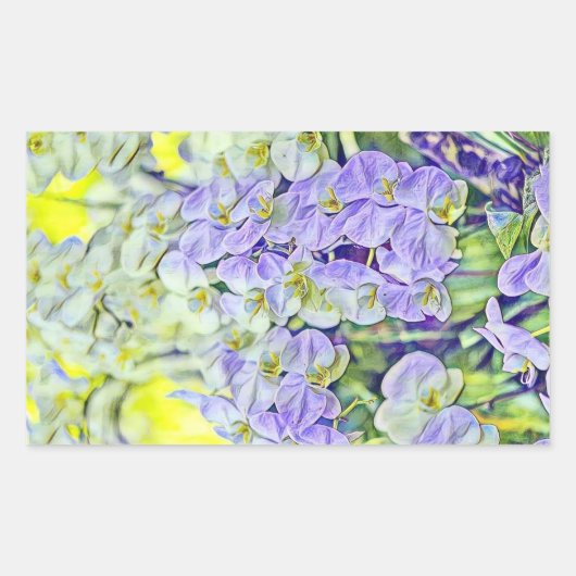 可愛い紫色の黄色い蘭の花の水色 長方形シール (正面)