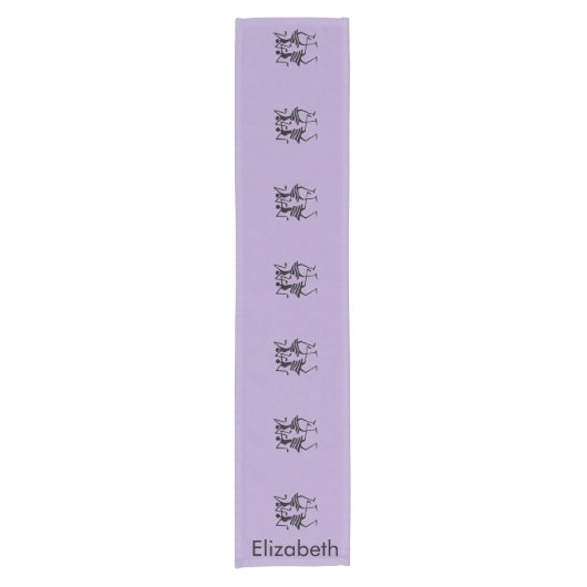 可愛い紫色の黒いシルエットお祝い ショートテーブルランナー (正面)