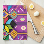 可愛い紫、オレンジ柄モチラのアート キッチンタオル (四つ折り)