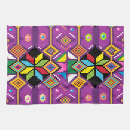 可愛い紫、オレンジ柄モチラのアート キッチンタオル