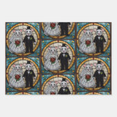 可愛い結婚バニーのカップル手モザイク ラッピングペーパーシート (正面3)